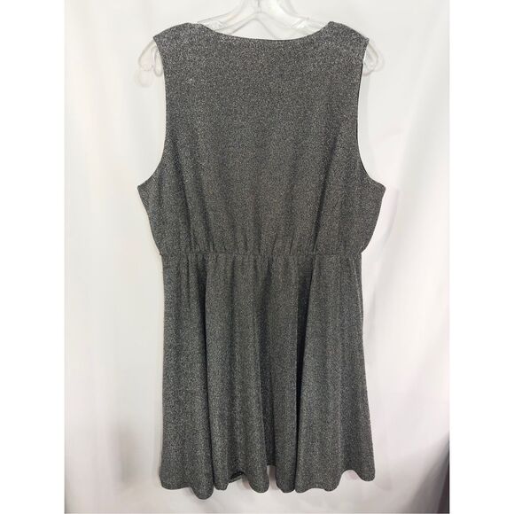 Torrid Plus Sz 2X Dress Mini Glitter Lurex Surplice Tiered Faux‎ Wrap Silver 964 - Picture 6 of 15